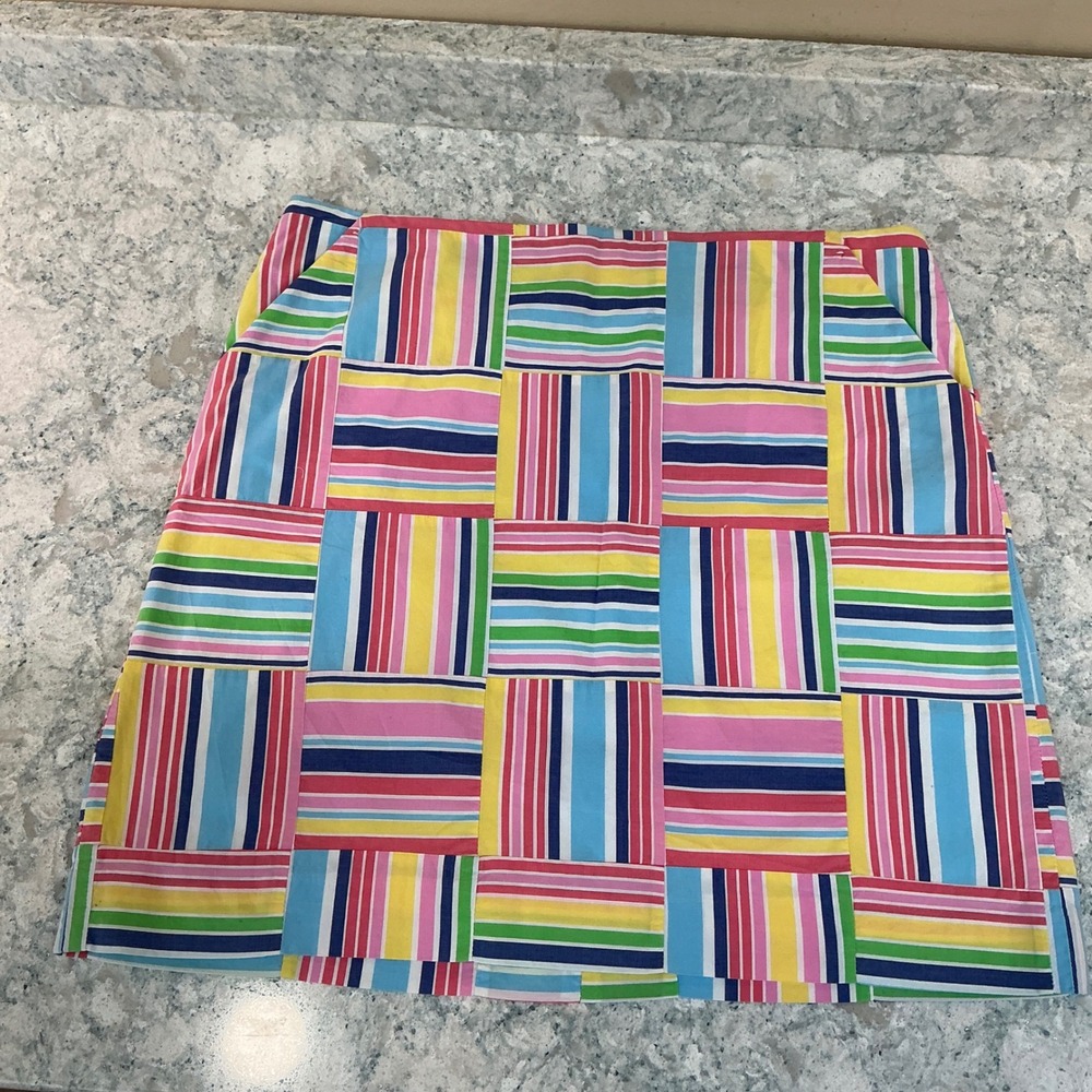 Lilly Pulitzer Mini Skirt Patchwork Rainbow Stripe 8 Multicolor Preppy Pockets